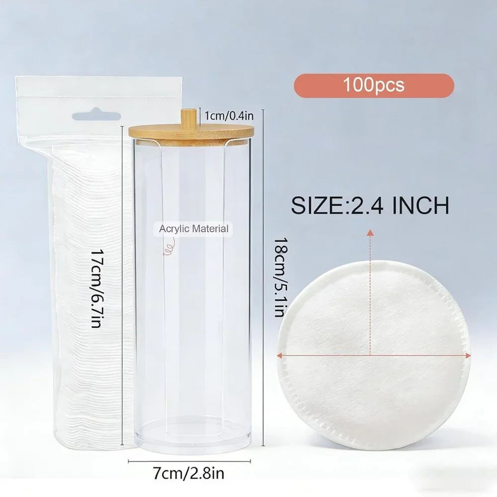 *3 FOR $9*NEW Garrelett Cotton Round Acrylic Bamboo Lid Clear Bathroom Dispenser